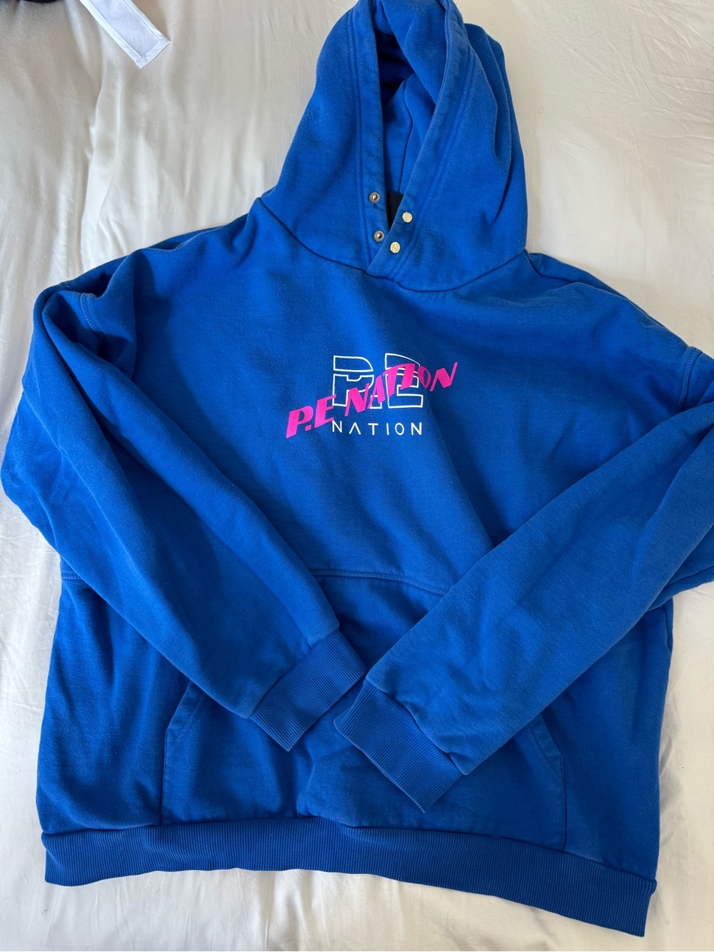 P.E Nation Men's Bright Blue Logo Crewneck Hoodie with Pink Accent